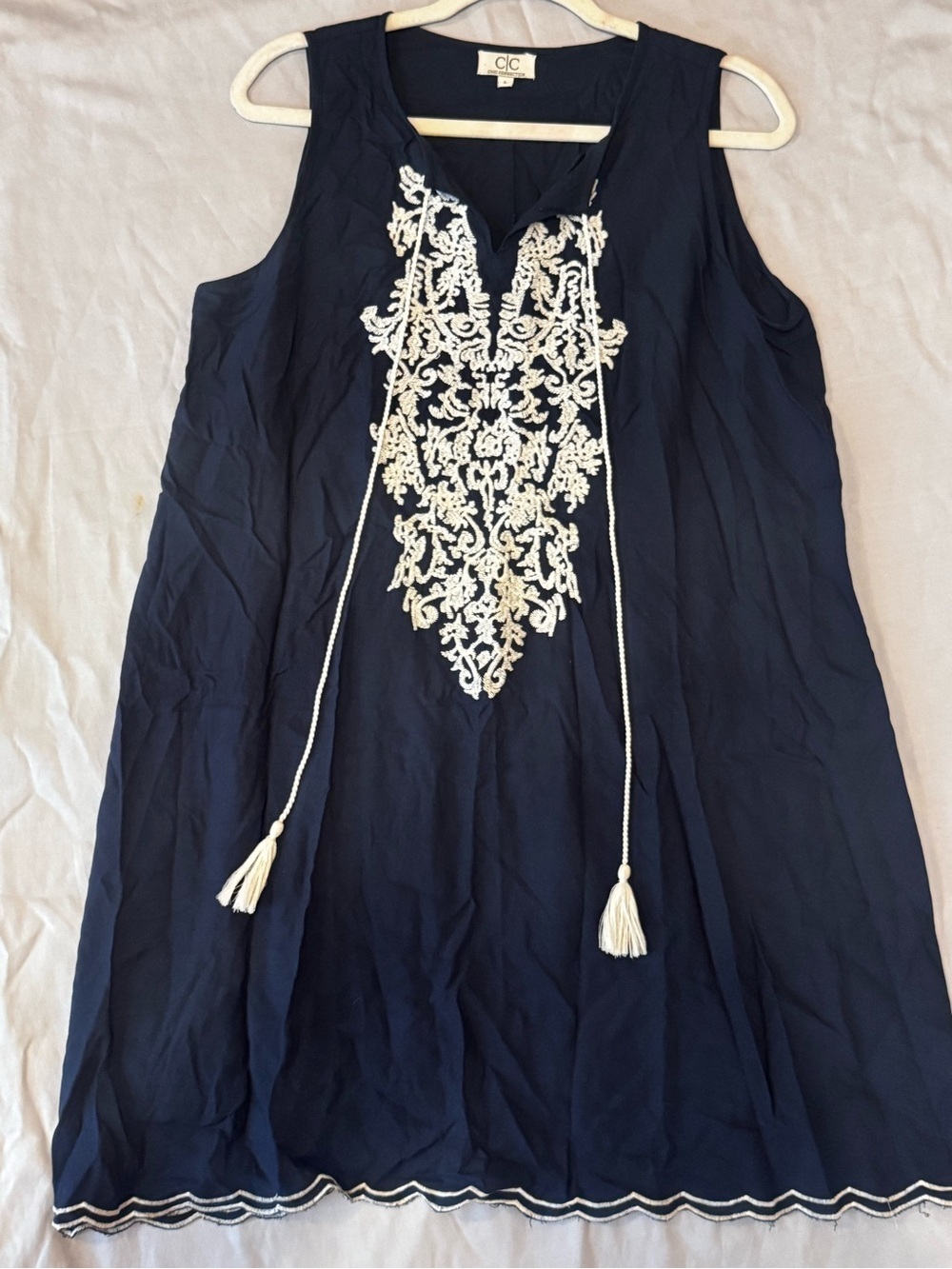 C&C California Navy Tunic with Cream Embroidery and Tassels